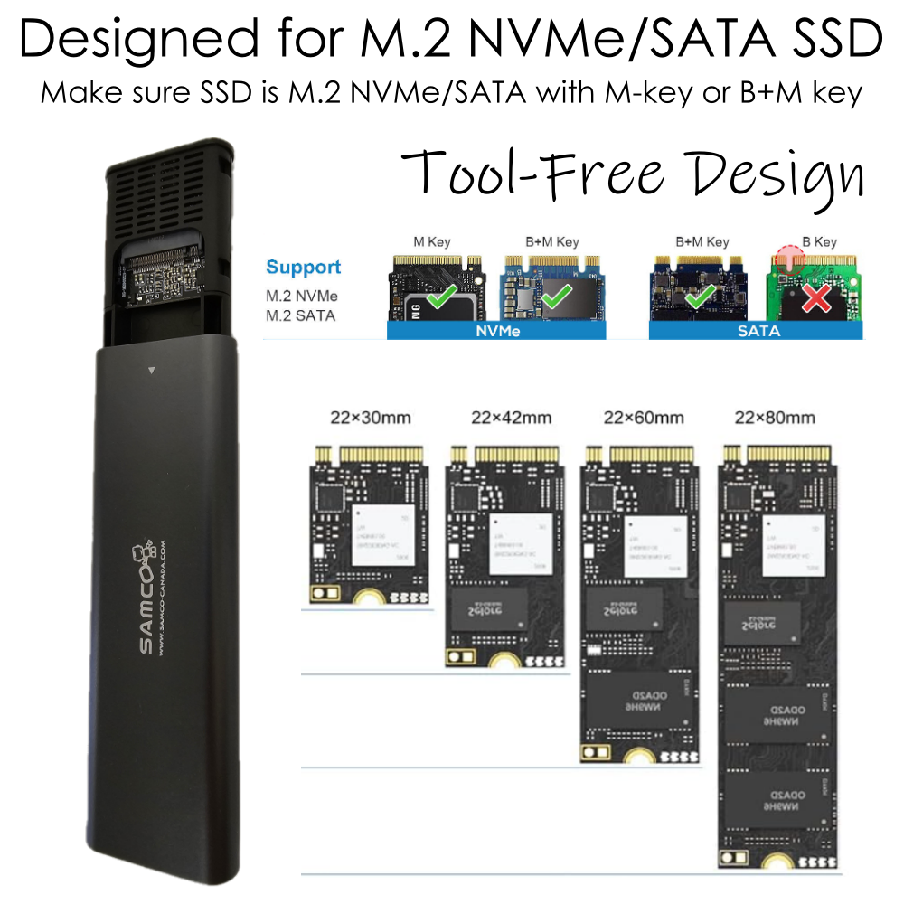 Samco M.2 Sata/Nvme USB 3.2 10Gbps External SSD Enclosure