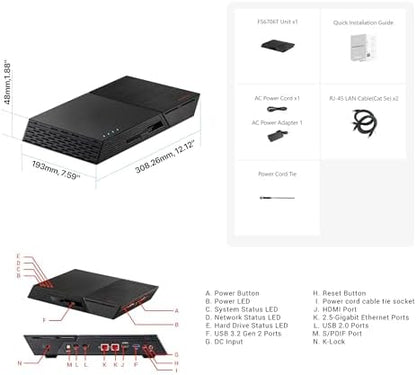 Asustor Flashstor 6 FS6706T, 6 Bay NAS, Quad-Core 2.0GHZ, Dual 2.5GBE Ports, 4GB RAM- FS6706T