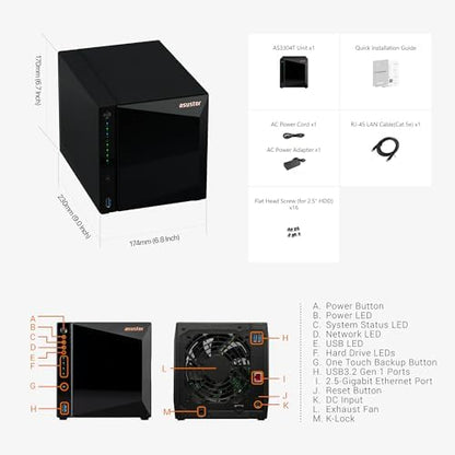 Asustor Drivestor 4 Pro G2 AS3304T V2, 4 Bay NAS, Quad-Core 1.7GHz CPU, 2.5GBE - AS3304T V2