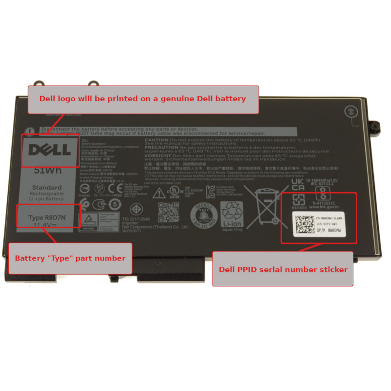 Dell R8D7N Laptop Battery for Dell Latitude 5400 5410 5500 5510 5511 Series 11.4V 44Wh